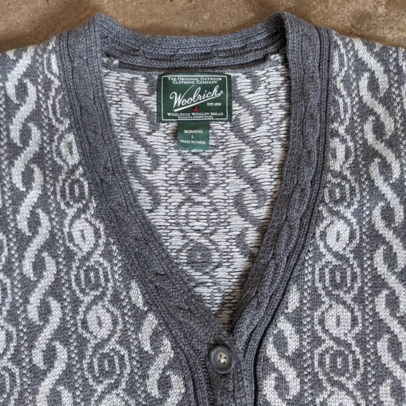 Woolrich Sweater Vest Women's Charcoal Heather Cotton Cable Knit Size L. - Picture 6 of 15